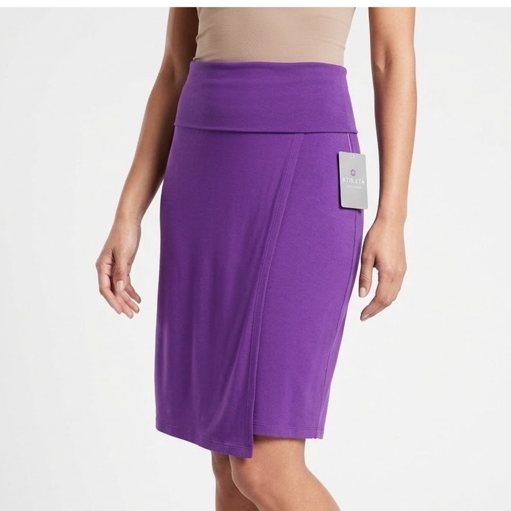 Athleta Seaside Fold Over Waist Skirt XS Purple Tencel Stretch